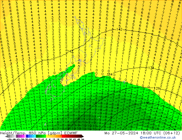 Yükseklik/Sıc. 850 hPa ECMWF Pzt 27.05.2024 18 UTC