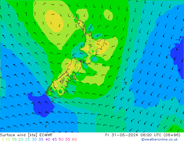 Surface wind ECMWF Pá 31.05.2024 06 UTC