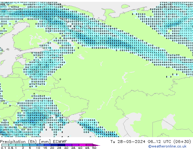 Precipitation (6h) ECMWF Tu 28.05.2024 12 UTC