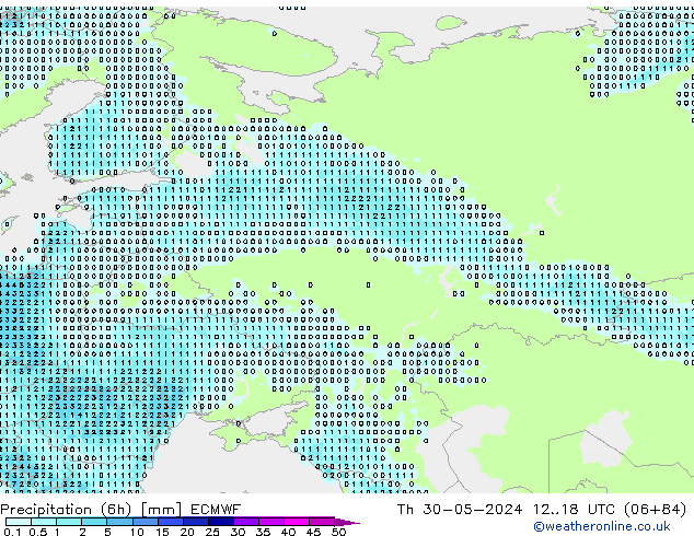 Precipitation (6h) ECMWF Th 30.05.2024 18 UTC