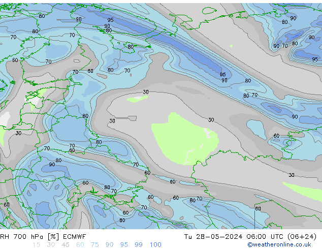 RH 700 hPa ECMWF Di 28.05.2024 06 UTC