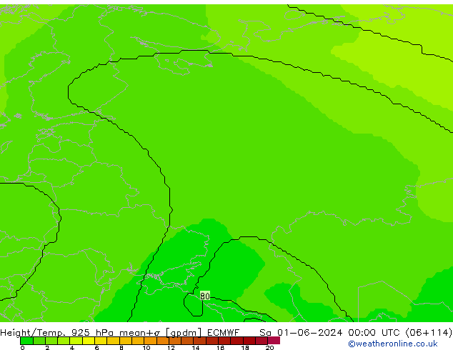 Yükseklik/Sıc. 925 hPa ECMWF Cts 01.06.2024 00 UTC