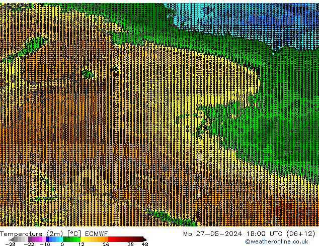 Temperatuurkaart (2m) ECMWF ma 27.05.2024 18 UTC