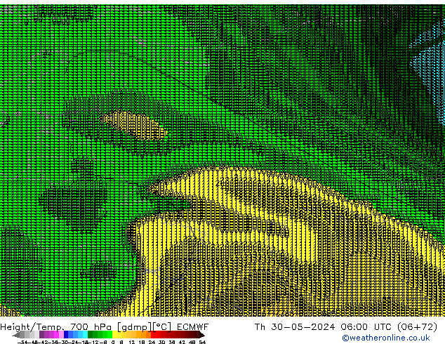 Height/Temp. 700 hPa ECMWF Qui 30.05.2024 06 UTC