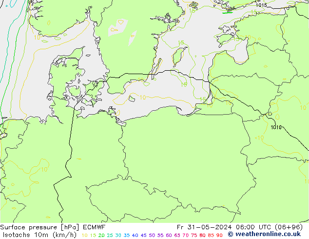 Isotachs (kph) ECMWF Sex 31.05.2024 06 UTC