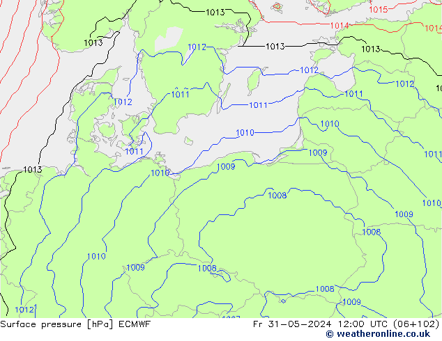 Luchtdruk (Grond) ECMWF vr 31.05.2024 12 UTC