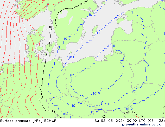 Presión superficial ECMWF dom 02.06.2024 00 UTC