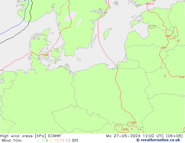 High wind areas ECMWF Mo 27.05.2024 12 UTC