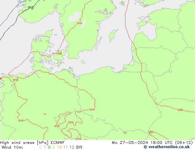 Izotacha ECMWF pon. 27.05.2024 18 UTC