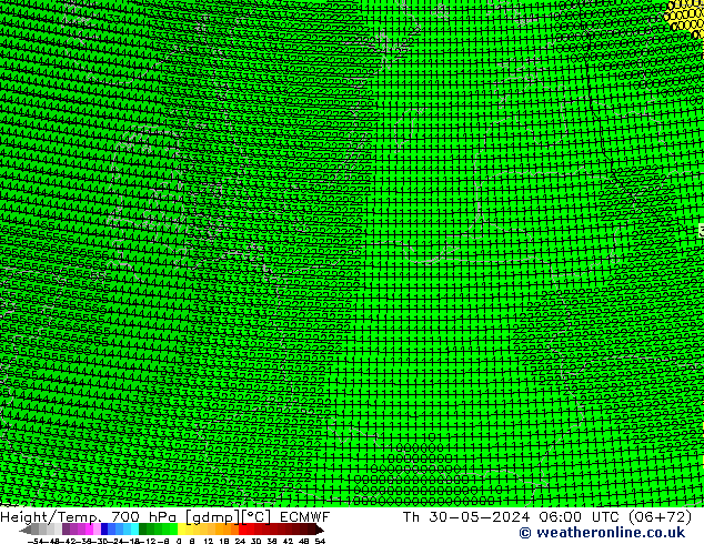 Height/Temp. 700 hPa ECMWF Th 30.05.2024 06 UTC