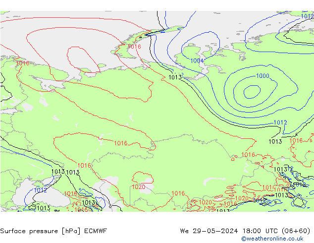 Atmosférický tlak ECMWF St 29.05.2024 18 UTC