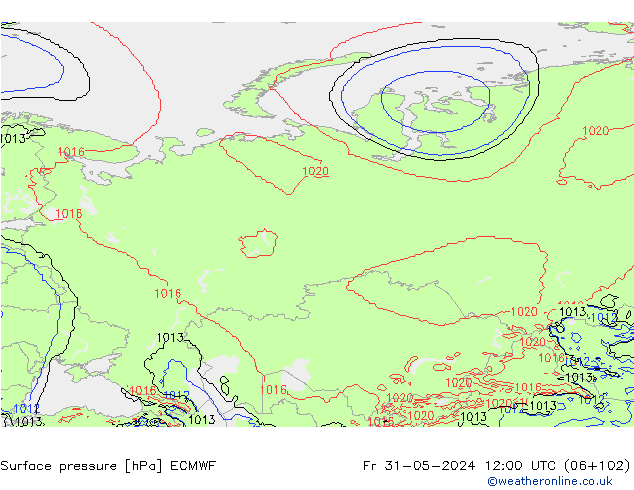 Presión superficial ECMWF vie 31.05.2024 12 UTC