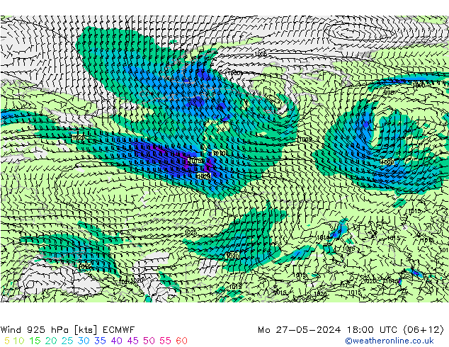 Wind 925 hPa ECMWF Mo 27.05.2024 18 UTC