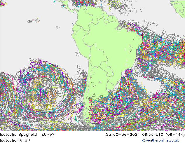 Eşrüzgar Hızları Spaghetti ECMWF Paz 02.06.2024 06 UTC