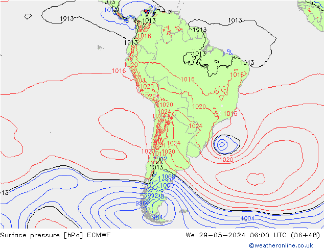 Pressione al suolo ECMWF mer 29.05.2024 06 UTC