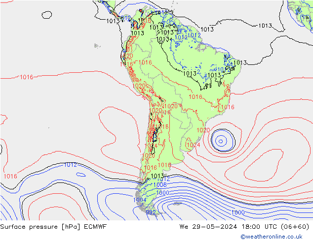 Pressione al suolo ECMWF mer 29.05.2024 18 UTC