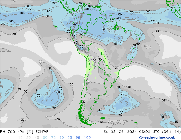 RH 700 hPa ECMWF Su 02.06.2024 06 UTC