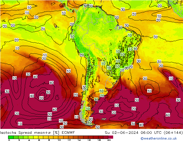 Eşrüzgar Hızları Spread ECMWF Paz 02.06.2024 06 UTC