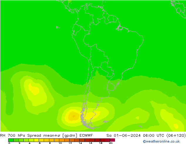 RH 700 hPa Spread ECMWF Sa 01.06.2024 06 UTC