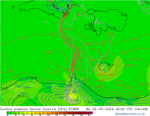 Pressione al suolo Spread ECMWF mer 29.05.2024 06 UTC