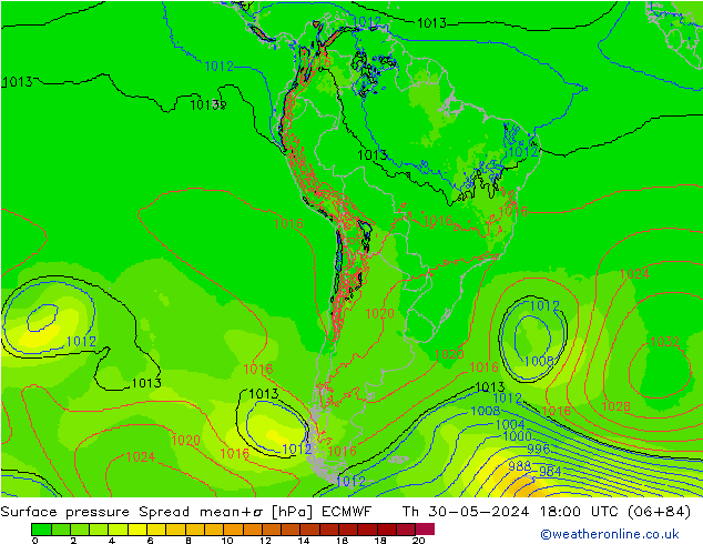 Surface pressure Spread ECMWF Th 30.05.2024 18 UTC