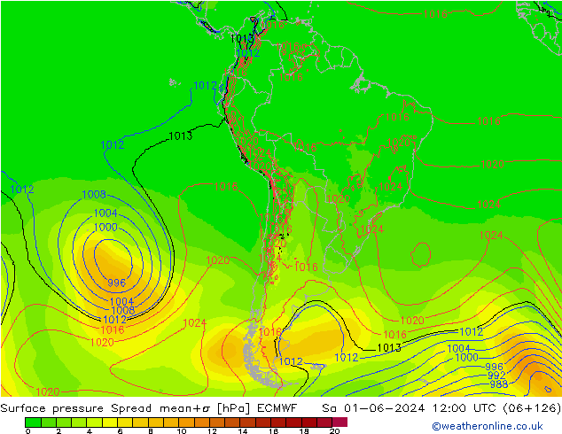 pressão do solo Spread ECMWF Sáb 01.06.2024 12 UTC