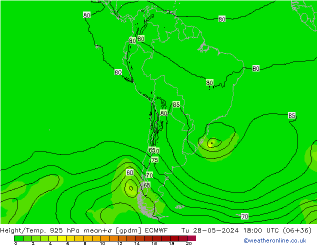 Height/Temp. 925 hPa ECMWF Tu 28.05.2024 18 UTC