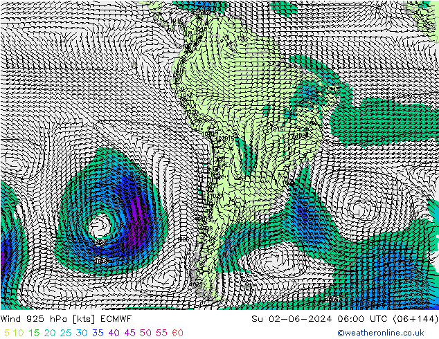 Rüzgar 925 hPa ECMWF Paz 02.06.2024 06 UTC