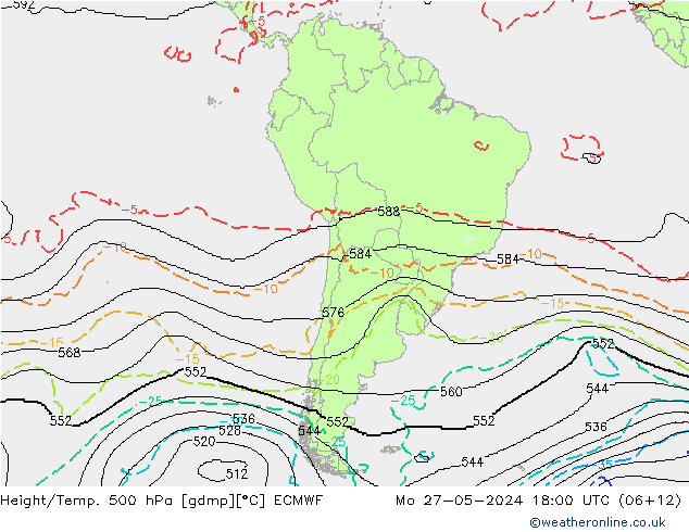 Height/Temp. 500 hPa ECMWF Mo 27.05.2024 18 UTC