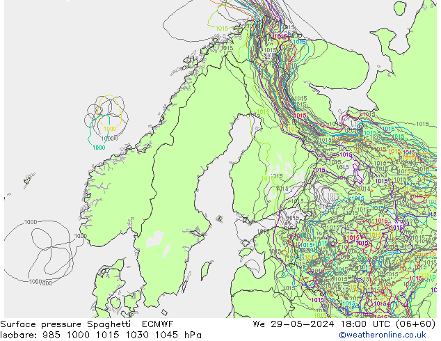 pressão do solo Spaghetti ECMWF Qua 29.05.2024 18 UTC