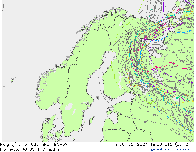 Height/Temp. 925 hPa ECMWF Th 30.05.2024 18 UTC