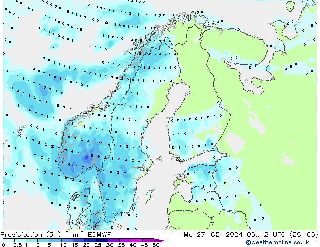 Nied. akkumuliert (6Std) ECMWF Mo 27.05.2024 12 UTC