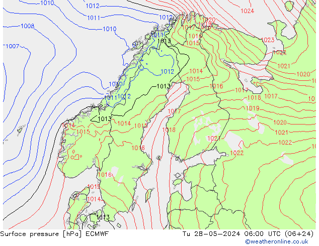 Surface pressure ECMWF Tu 28.05.2024 06 UTC