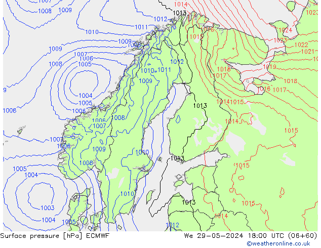 Presión superficial ECMWF mié 29.05.2024 18 UTC