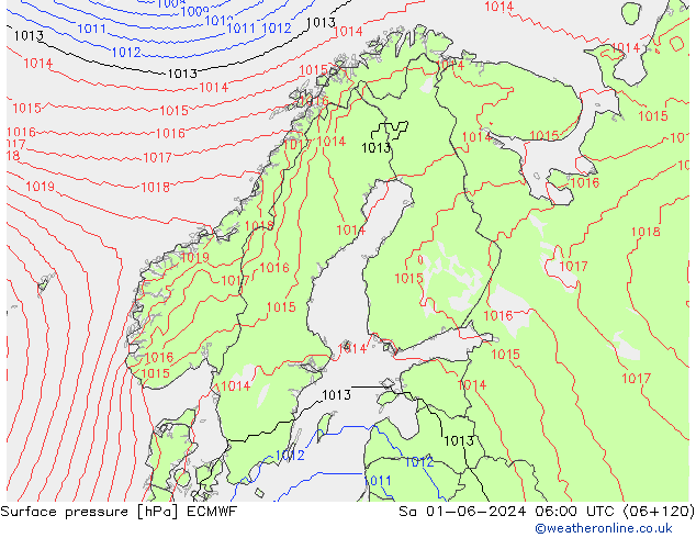 pressão do solo ECMWF Sáb 01.06.2024 06 UTC