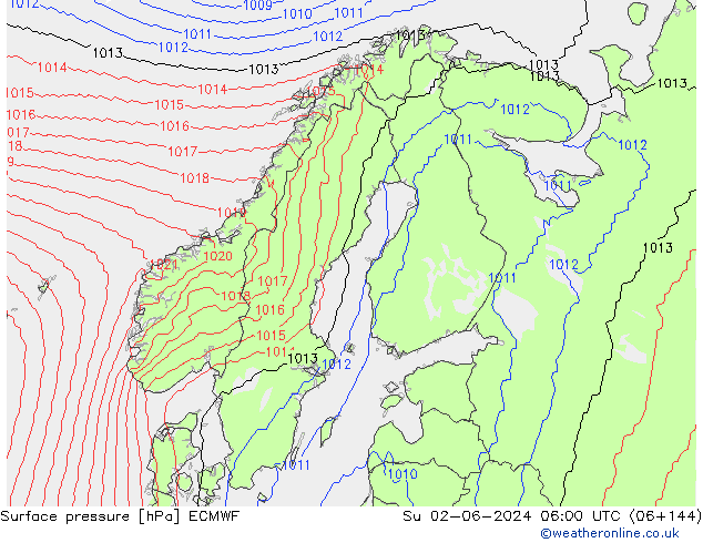 Surface pressure ECMWF Su 02.06.2024 06 UTC