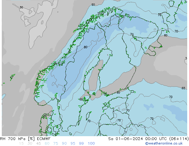 RH 700 hPa ECMWF Sa 01.06.2024 00 UTC