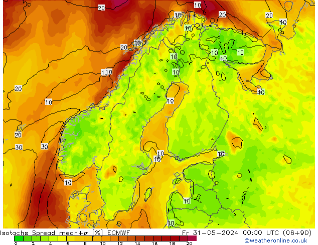 Isotachs Spread ECMWF пт 31.05.2024 00 UTC