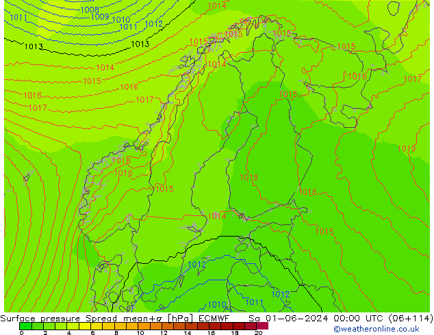 Surface pressure Spread ECMWF Sa 01.06.2024 00 UTC