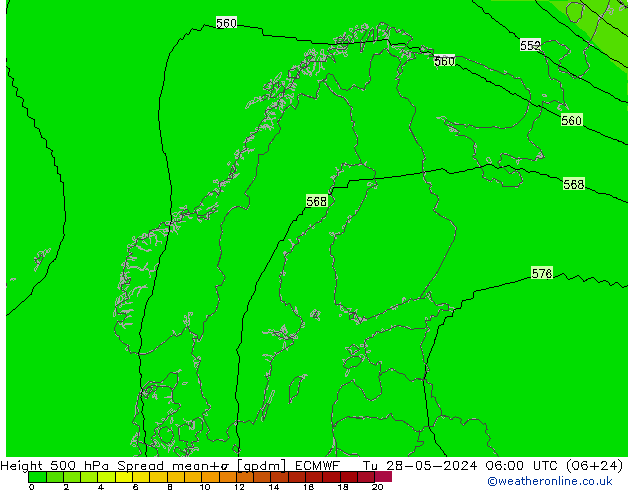 Height 500 hPa Spread ECMWF wto. 28.05.2024 06 UTC