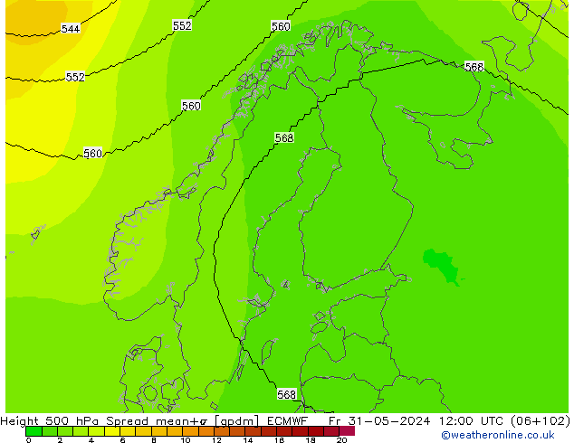 500 hPa Yüksekliği Spread ECMWF Cu 31.05.2024 12 UTC