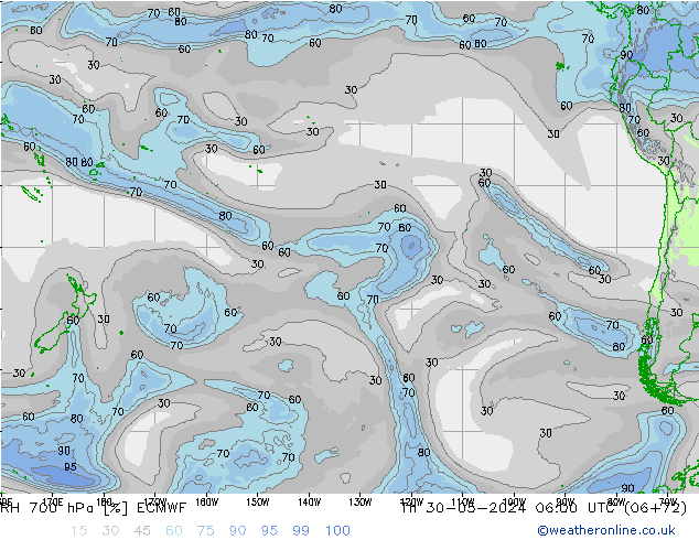 RH 700 hPa ECMWF  30.05.2024 06 UTC