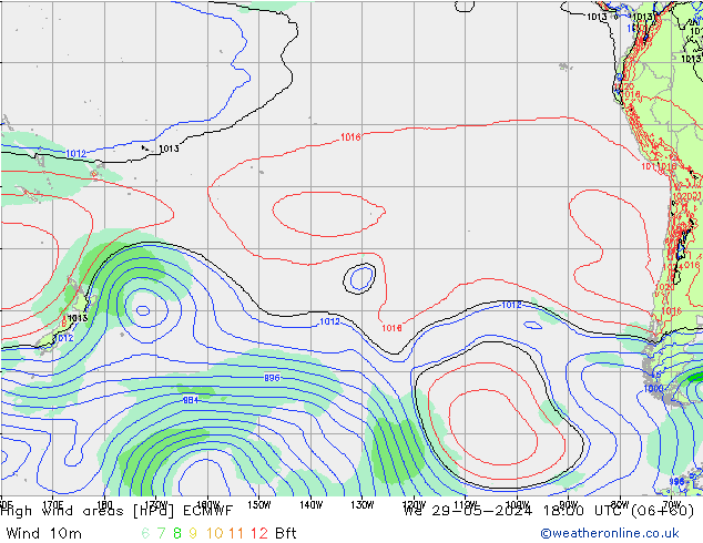 High wind areas ECMWF We 29.05.2024 18 UTC