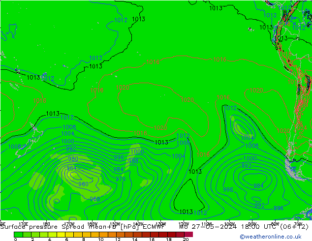 Surface pressure Spread ECMWF Mo 27.05.2024 18 UTC