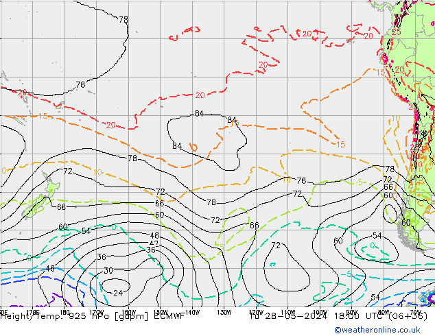 Height/Temp. 925 hPa ECMWF Tu 28.05.2024 18 UTC