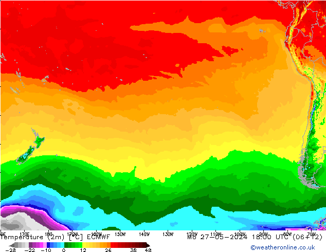 Temperature (2m) ECMWF Mo 27.05.2024 18 UTC