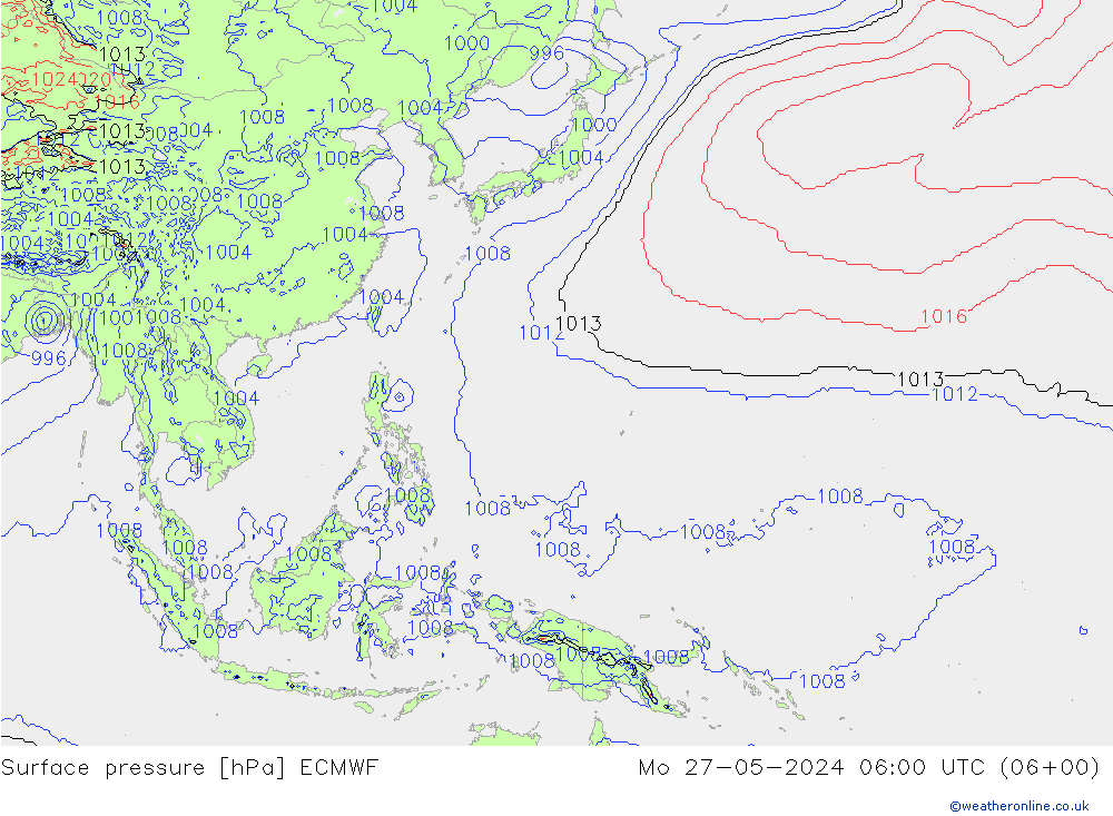 Surface pressure ECMWF Mo 27.05.2024 06 UTC