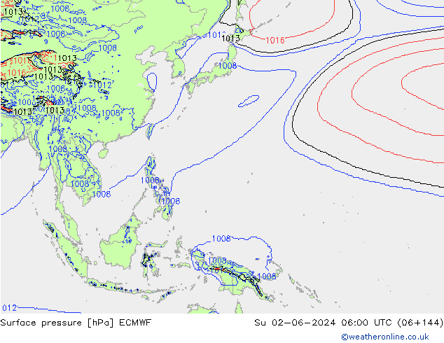 Presión superficial ECMWF dom 02.06.2024 06 UTC