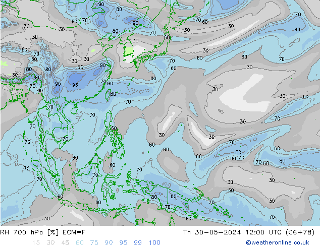 RH 700 hPa ECMWF  30.05.2024 12 UTC