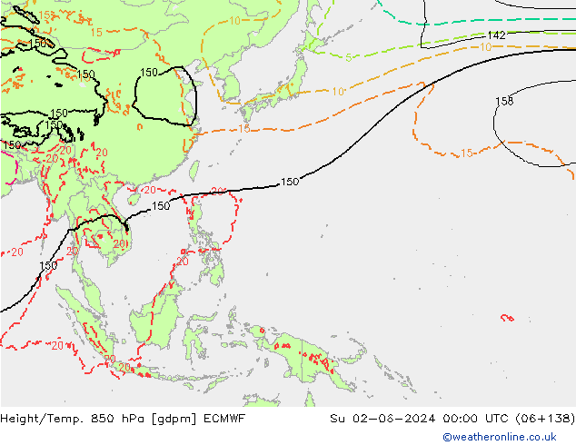 Height/Temp. 850 hPa ECMWF Dom 02.06.2024 00 UTC